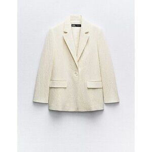 Zara Women’s Textured Blazer Sz M White Jacket Party Career Wedding Cocktail